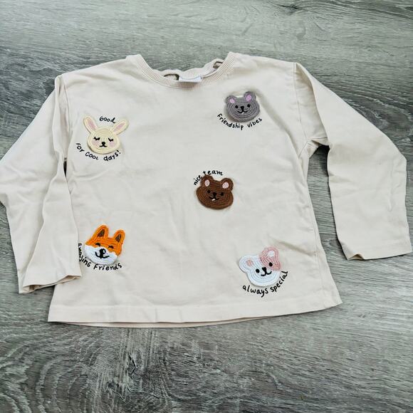 Zara Animal Friends Appliqué Lightweight Sweatshirt Size 4/5 - Picture 1 of 5